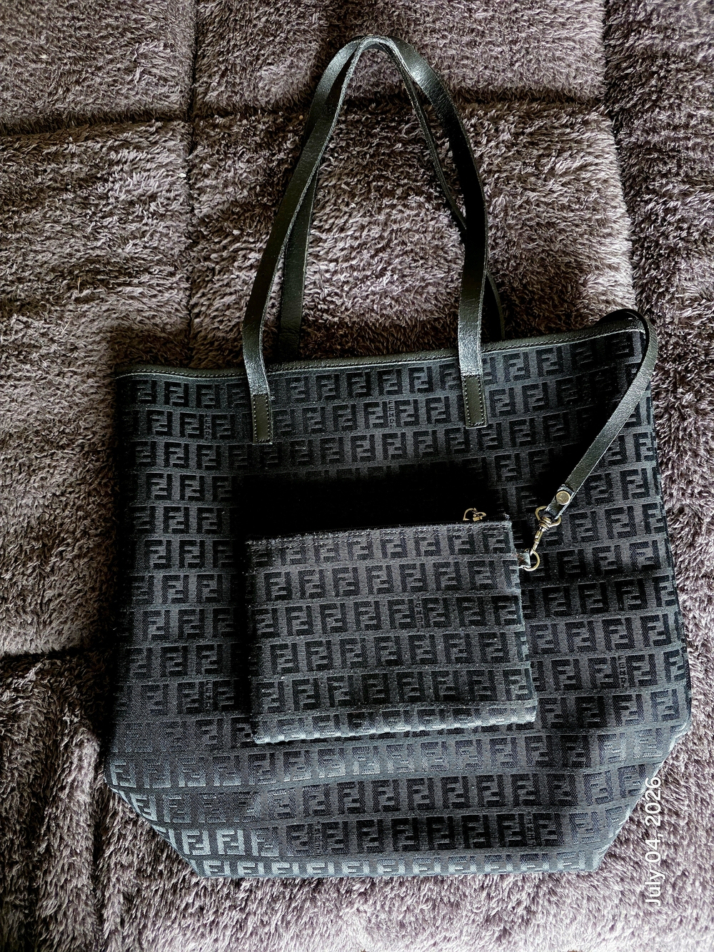 Black Monogram Tote Bag with Detachable Pouch